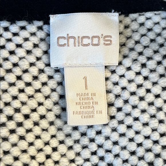 Chico's Black and Winter White Knit Vest with Leather Trim - Picture 6 of 8